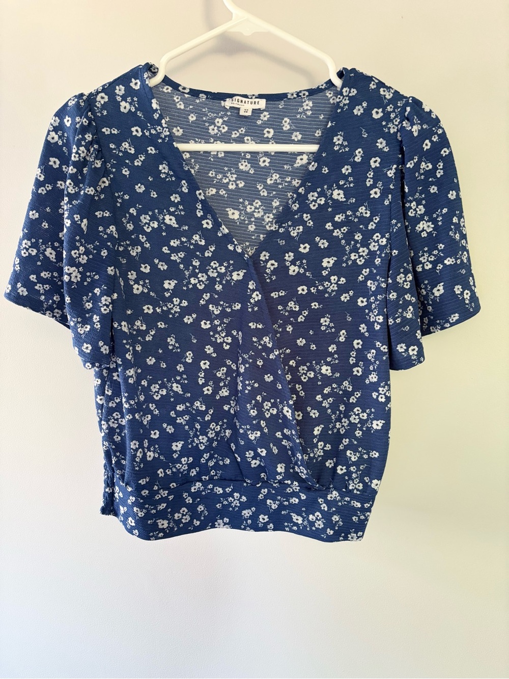 Blue Floral V-Neck Wrap Top